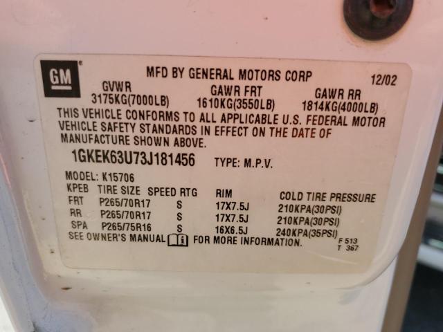 1GKEK63U73J181456 - 2003 GMC YUKON DENALI WHITE photo 13