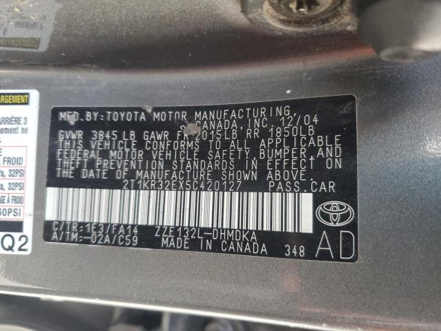 2T1KR32EX5C420127 - 2005 TOYOTA COROLLA MA XR GRAY photo 12