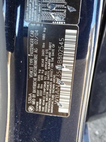 WBANA73544B802545 - 2004 BMW 530 I BLUE photo 12