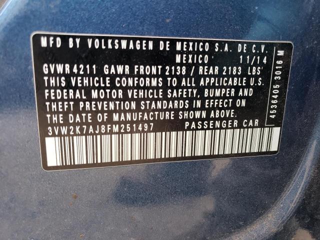 3VW2K7AJ8FM251497 - 2015 VOLKSWAGEN JETTA BASE Mavi foto 12