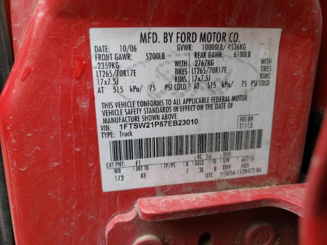 1FTSW21P87EB23010 - 2007 FORD F250 SUPER DUTY RED photo 12