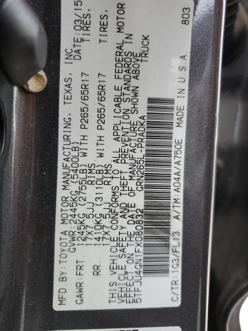 5TFJU4GN1FX080832 - 2015 TOYOTA TACOMA DOUBLE CAB PRERUNNER GRAY photo 13