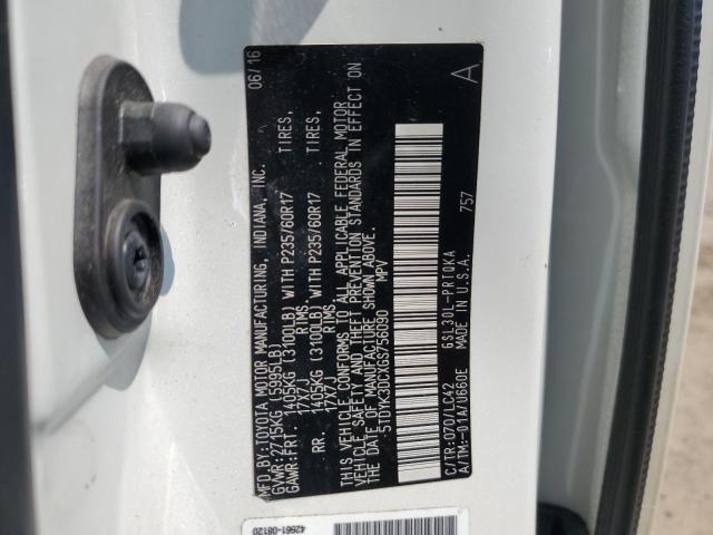 5TDYK3DCXGS756090 - 2016 TOYOTA SIENNA XLE WHITE photo 13