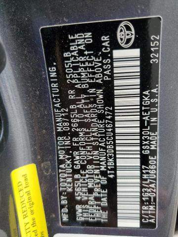 4T1BK3DB5CU467472 - 2012 TOYOTA AVALON BASE CHARCOAL photo 12