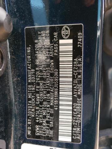 4T1B11HK6JU595363 - 2018 TOYOTA CAMRY L BLUE photo 12