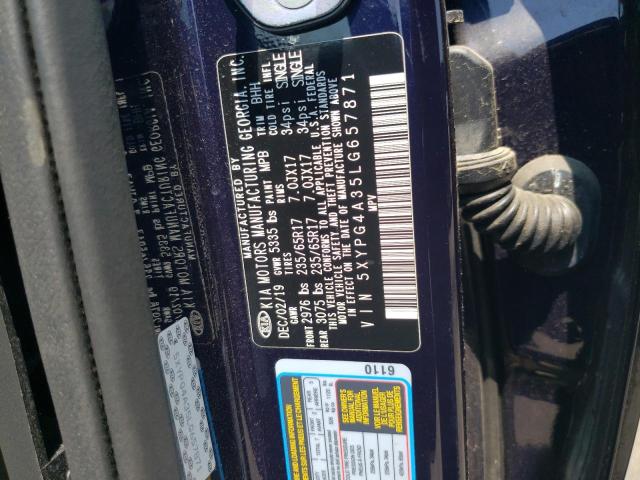 5XYPG4A35LG657871 - 2020 KIA SORENTO L BLUE photo 12