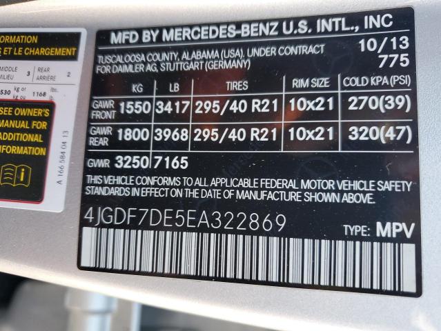 4JGDF7DE5EA322869 - 2014 MERCEDES-BENZ GL 550 4MATIC SILVER photo 13