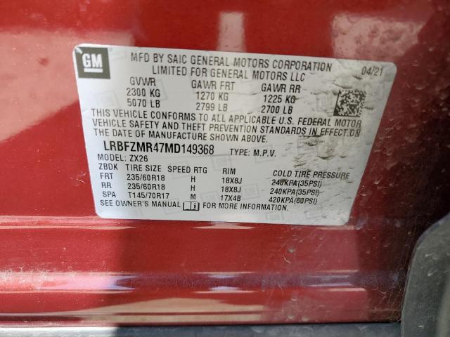 LRBFZMR47MD149368 - 2021 BUICK ENVISION PREFERRED BURGUNDY photo 13