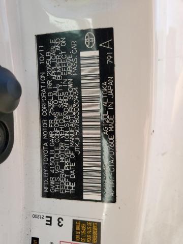 JTKJF5C78C3030934 - 2012 TOYOTA SCION TC 白色 照片 12