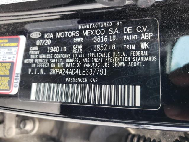 3KPA24AD4LE337791 - 2020 KIA RIO LX BLACK photo 12