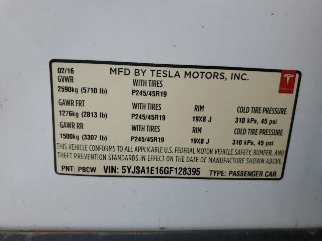 5YJSA1E16GF128395 - 2016 TESLA MODEL S თეთრი ფოტო 12