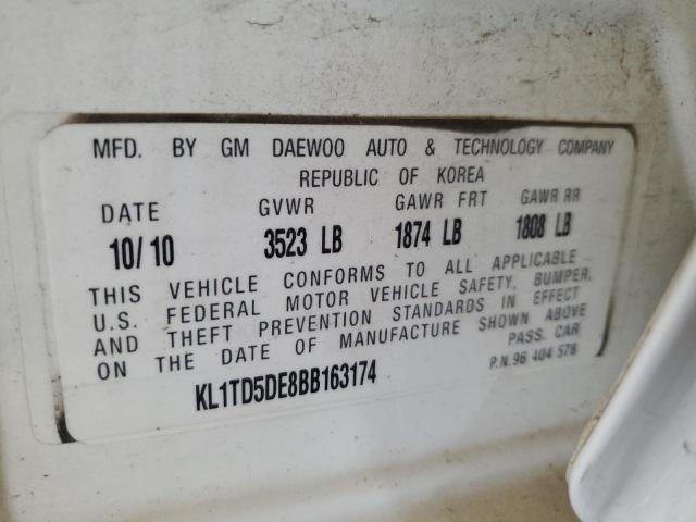 KL1TD5DE8BB163174 - 2011 CHEVROLET AVEO LS 白色 照片 12