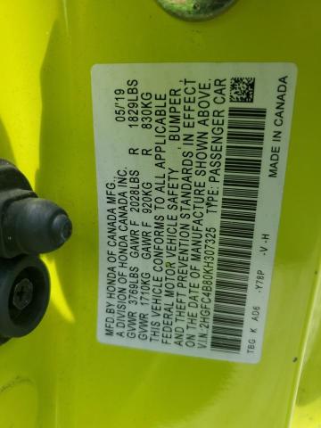 2HGFC4B80KH307325 - 2019 HONDA CIVIC SPORT 黄色 照片 13