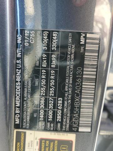 4JGDA5HBXCA036130 - 2012 MERCEDES-BENZ ML 350 4MATIC BLUE photo 13