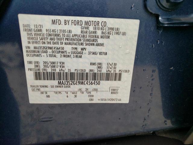 MAJ3S2GE9MC456450 - 2021 FORD ECOSPORT SE BLUE photo 13