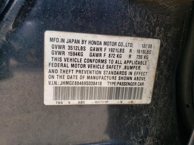 JHMGE88469S038418 - 2009 HONDA FIT SPORT BLACK photo 12