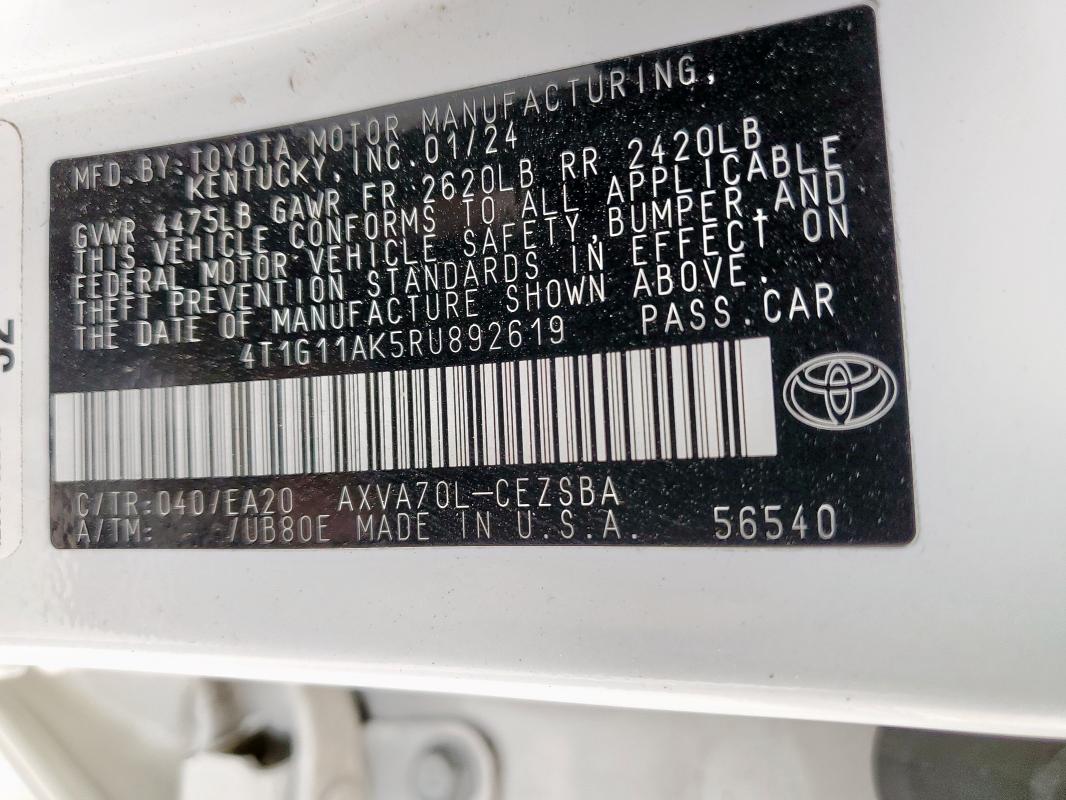 4T1G11AK5RU892619 - 2024 TOYOTA CAMRY SE NIGHT SHADE WHITE photo 12