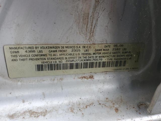 3VWRJ71KX8M175570 - 2008 VOLKSWAGEN JETTA WOLFSBURG 银色 照片 12