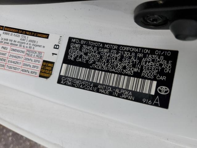 JTKDE3B76A0313983 - 2010 TOYOTA SCION TC WHITE photo 12