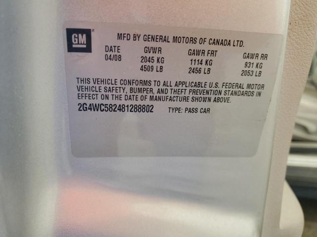 2G4WC582481288802 - 2008 BUICK LACROSSE CX Gümüş foto 13