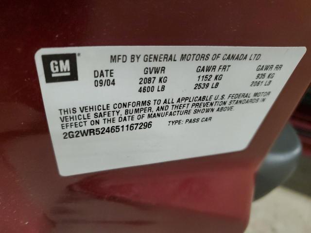 2G2WR524651167296 - 2005 PONTIAC GRAND PRIX GTP RED photo 12