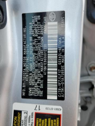 4T1BK1EB6DU012330 - 2013 TOYOTA AVALON BASE SILVER photo 13