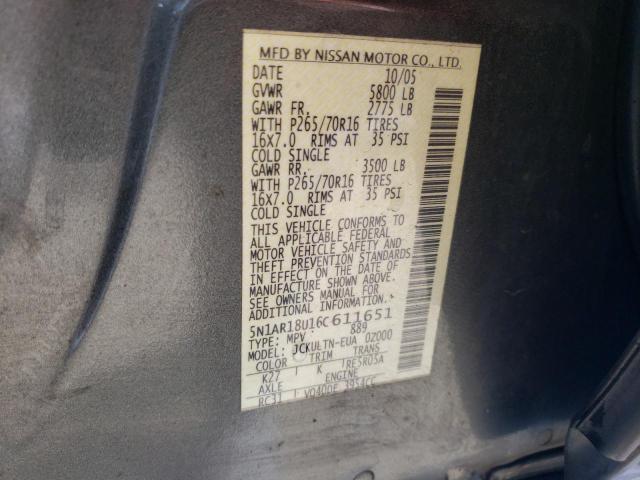 5N1AR18U16C611651 - 2006 NISSAN PATHFINDER LE GRAY photo 13