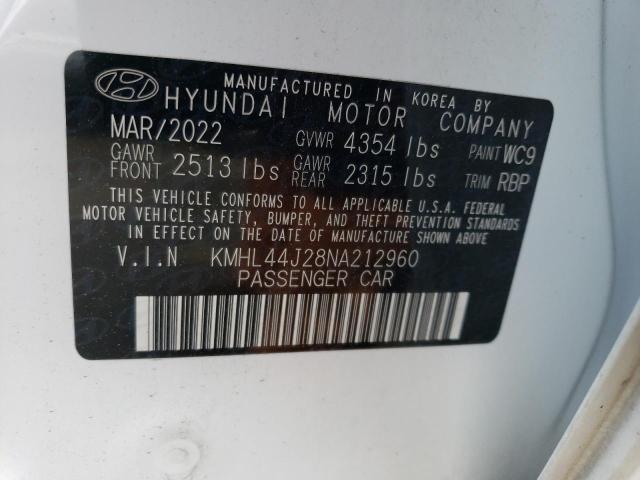 KMHL44J28NA212960 - 2022 HYUNDAI SONATA SEL PLUS WHITE photo 13