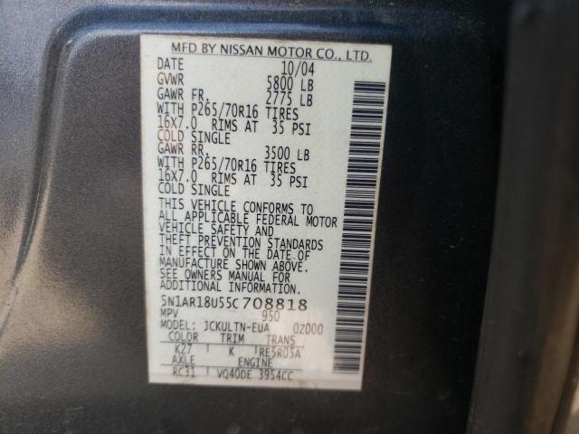 5N1AR18U55C708818 - 2005 NISSAN PATHFINDER LE BLACK photo 12