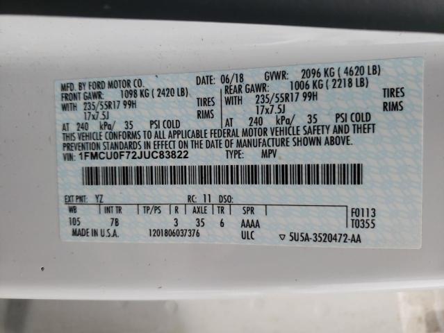 1FMCU0F72JUC83822 - 2018 FORD ESCAPE S WHITE photo 13