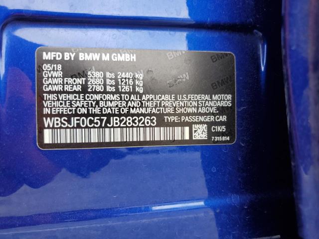 WBSJF0C57JB283263 - 2018 BMW M5 BLUE photo 12