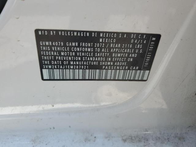 3VW2K7AJ1EM287921 - 2014 VOLKSWAGEN JETTA BASE أبيض صورة 13