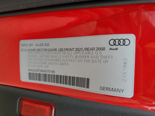 WAUC4CF58KA070166 - 2019 AUDI S5 PRESTIGE RED photo 12