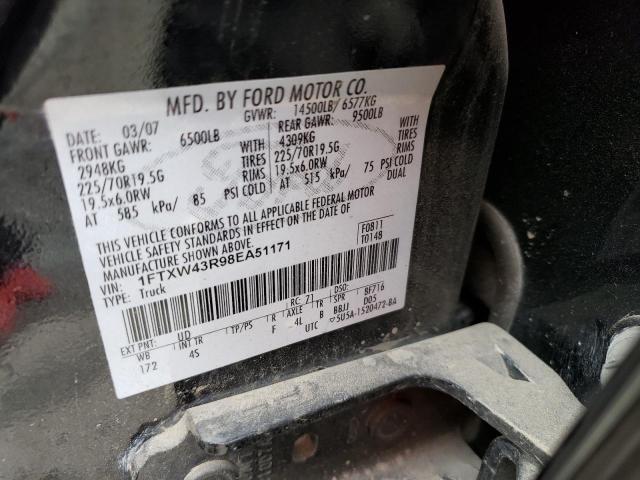 1FTXW43R98EA51171 - 2008 FORD F450 SUPER DUTY BLACK photo 12