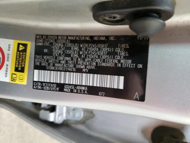 5TDBK3EH9CS114616 - 2012 TOYOTA HIGHLANDER BASE Серый фото 14