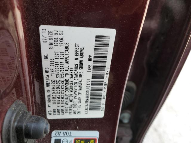 5J6RM4H73DL083751 - 2013 HONDA CR-V EXL BURGUNDY photo 12