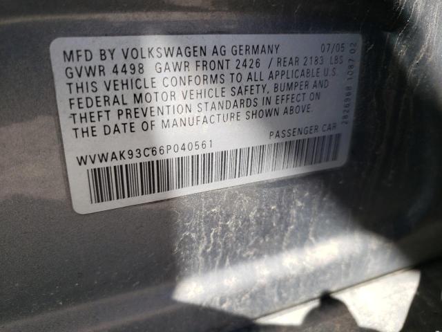 WVWAK93C66P040561 - 2006 VOLKSWAGEN PASSAT 2.0T GRAY photo 12