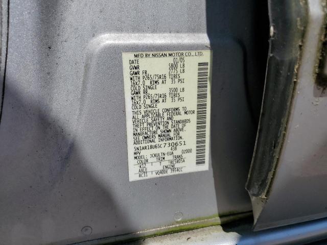 5N1AR18U65C730651 - 2005 NISSAN PATHFINDER LE 银色 照片 10