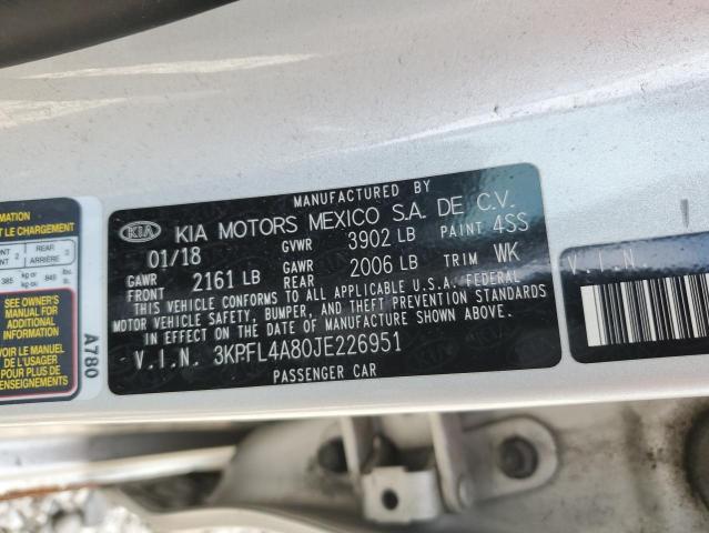 3KPFL4A80JE226951 - 2018 KIA FORTE EX SILVER photo 12