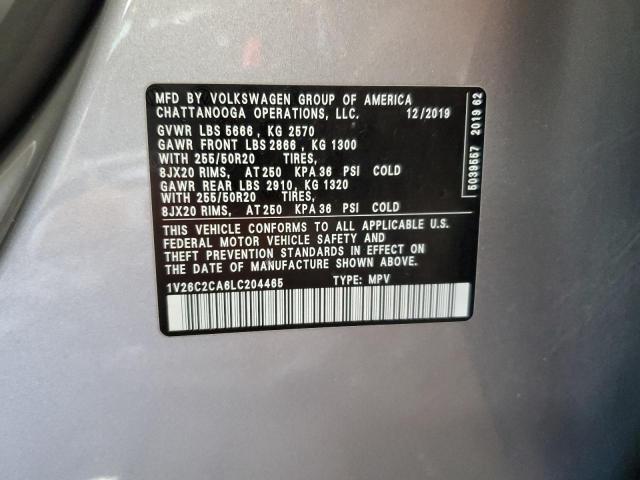 1V26C2CA6LC204465 - 2020 VOLKSWAGEN ATLAS CROS SE SILVER photo 14