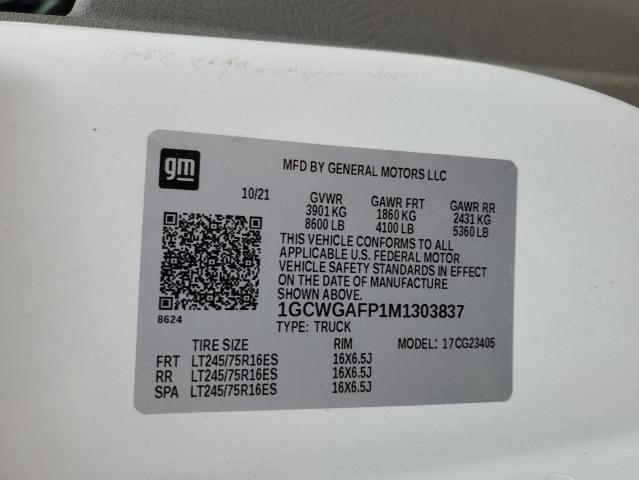 1GCWGAFP1M1303837 - 2021 CHEVROLET EXPRESS G2 Weiß Foto 13