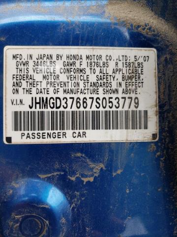 JHMGD37667S053779 - 2007 HONDA FIT S 蓝色 照片 12