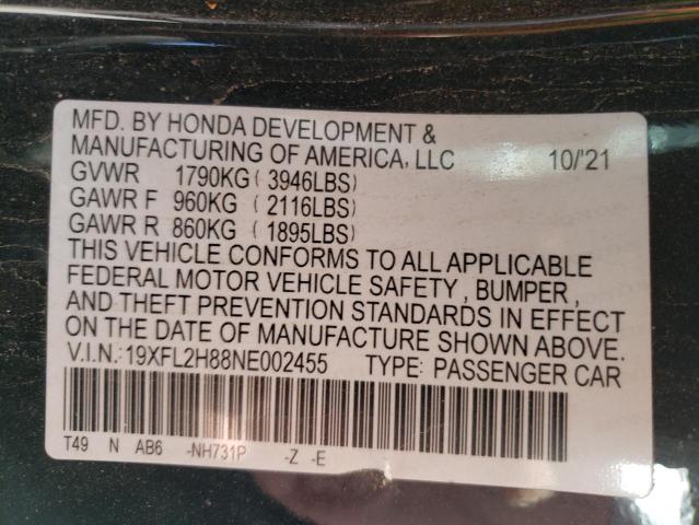 19XFL2H88NE002455 - 2022 HONDA CIVIC SPORT 黑色 照片 12
