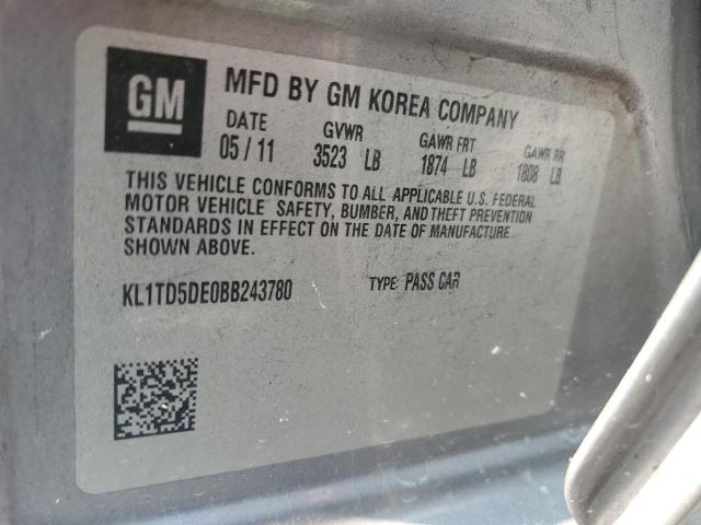 KL1TD5DE0BB243780 - 2011 CHEVROLET AVEO LS 灰色 照片 12