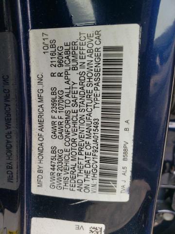 1HGCV1F92JA015493 - 2018 HONDA ACCORD TOURING 蓝色 照片 12