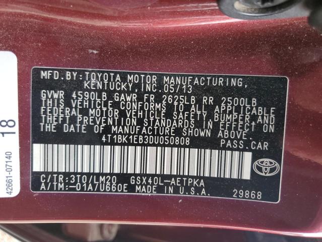 4T1BK1EB3DU050808 - 2013 TOYOTA AVALON BASE 栗色 照片 12