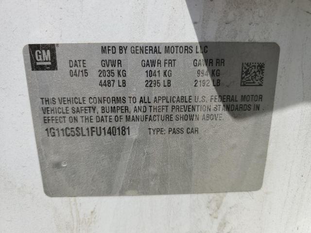 1G11C5SL1FU140181 - 2015 CHEVROLET MALIBU 1LT WHITE photo 12