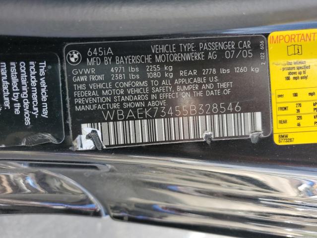 WBAEK73455B328546 - 2005 BMW 645 CI AUTOMATIC BLACK photo 12