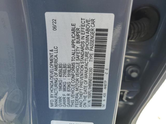 19XFL1H89NE016360 - 2022 HONDA CIVIC SPORT TOURING GRAY photo 12