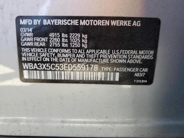 WBA3X5C53ED559178 - 2014 BMW 328 XIGT SILVER photo 12